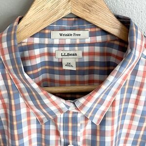 LL Bean Womens 2X Wrinkle Free Button Front Shirt Blue Orange Plaid 503435